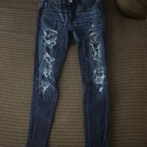 American Eagle Outfitters Dark Blue Distressed Skinny Jeans